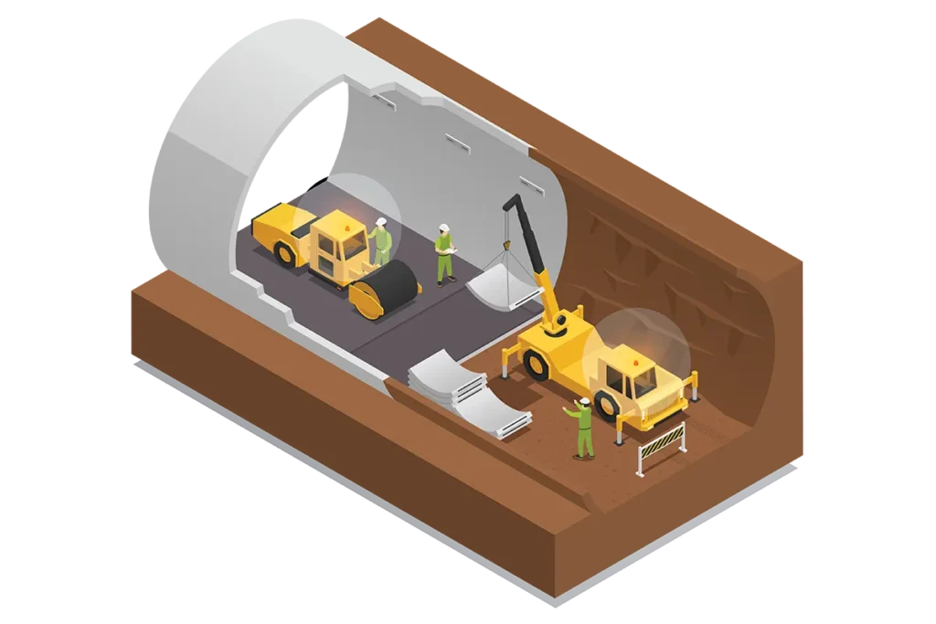 Isometric tunnel construction illustration