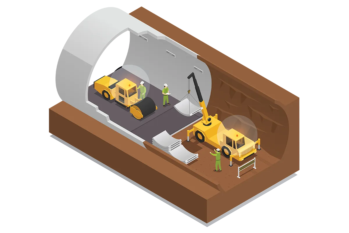 Isometric tunnel construction illustration