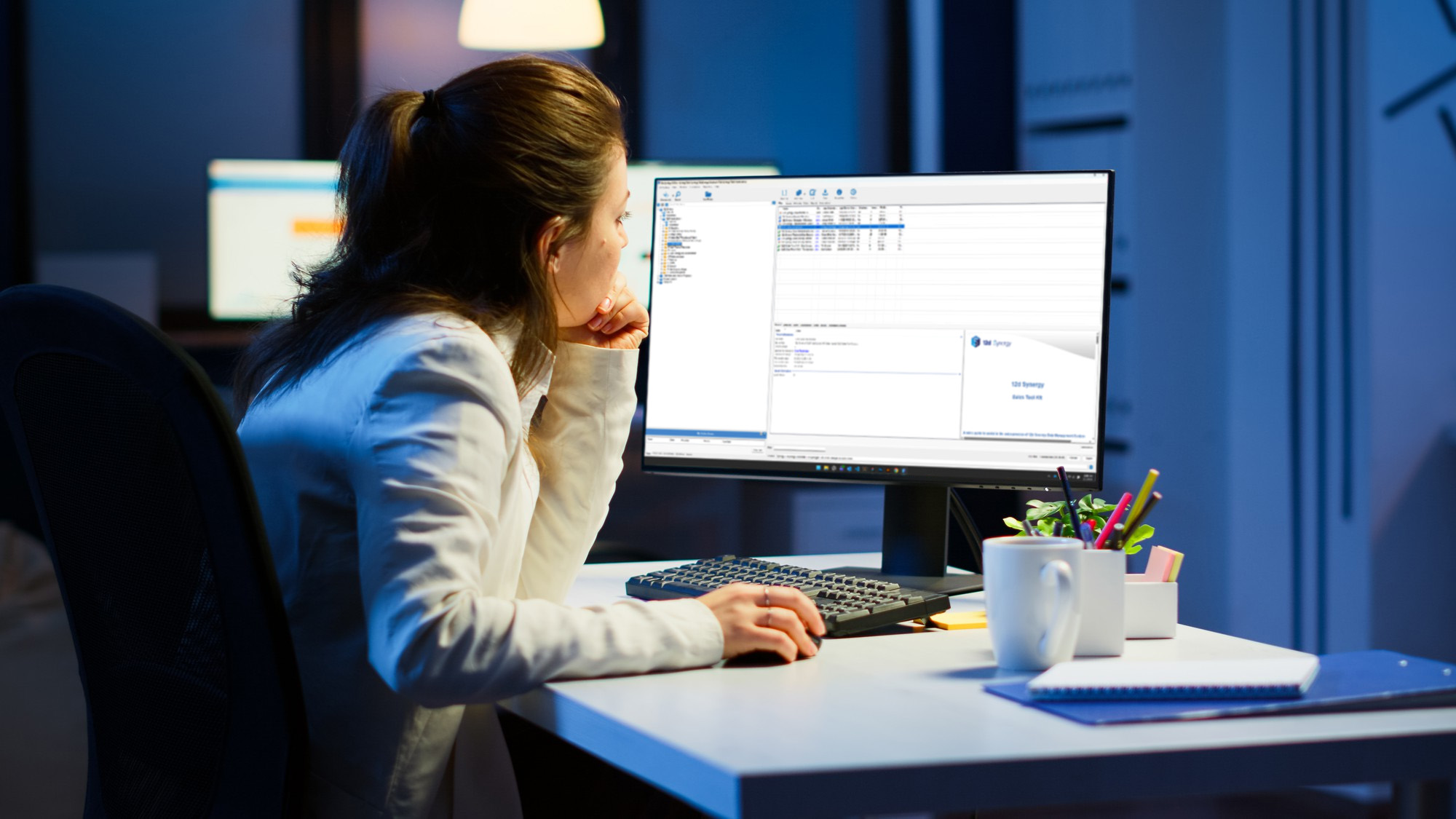 Professional working with 12d Synergy at a desktop workstation.